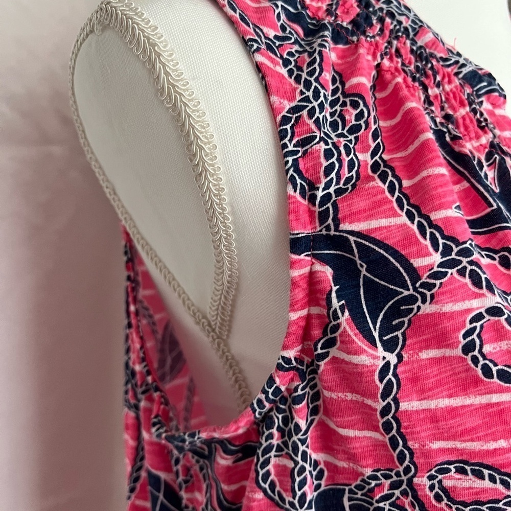 Caribbean Joe Pink Nautical Print Smocked Neck Sleeveless Top - Picture 5 of 10